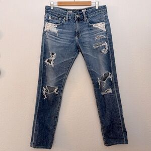 Adorable AG Size 30 lace detail, slouchy, distressed jeans.